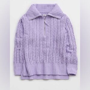 Aerie Cable Car 1/4 Zip Chenille Knit Oversized Sweater Lilac Purple Size Medium